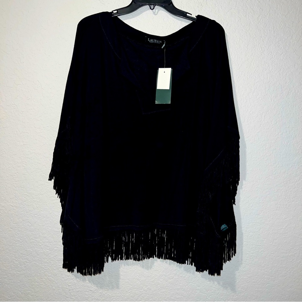 NWT Lauren Ralph Lauren black fringe top